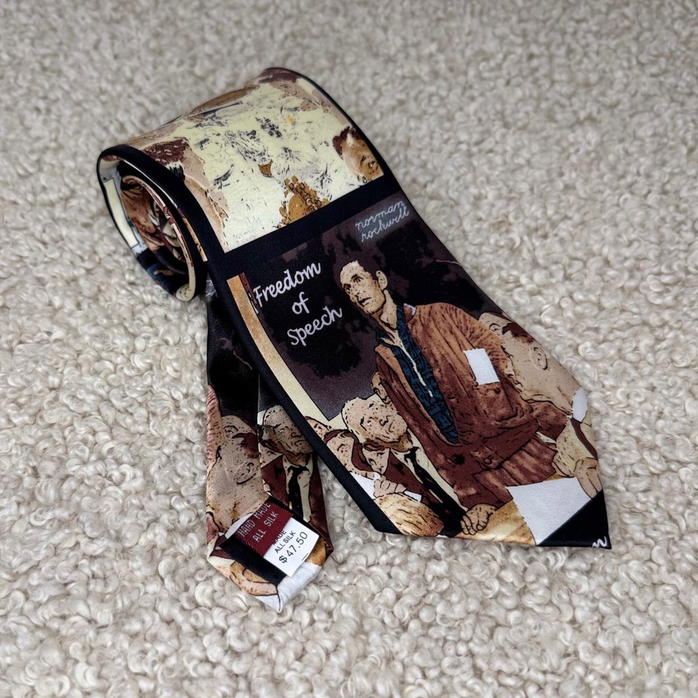 Norman Rockwell Four Freedoms Saturday Evening Post %100 Silk‎ Tie Americana Art